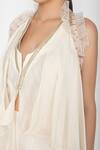 Varun Bahl_White Viscose Crepe Notched Embellished Cape With Top_at_Aza_Fashions
