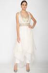 Buy_Varun Bahl_White Silk Organza V Neck Embellished Jacket With Top_at_Aza_Fashions