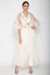 Buy_Varun Bahl_White Raw Silk Round Embellished Cape With Crop Top_at_Aza_Fashions
