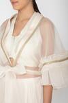 Varun Bahl_White Raw Silk Round Embellished Cape With Crop Top_at_Aza_Fashions