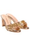 Buy_Nidhi Bhandari_Gold Crystals, Beads Embellished Block Heels _at_Aza_Fashions