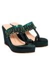 Buy_Nidhi Bhandari_Green Crystals, Beads, Stones Velvet Embellished Wedges_at_Aza_Fashions