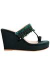 Nidhi Bhandari_Green Crystals, Beads, Stones Velvet Embellished Wedges_Online_at_Aza_Fashions
