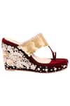 Nidhi Bhandari_Maroon Pearls, Sequins Embroidered Velvet Kolhapuri Wedges _Online_at_Aza_Fashions