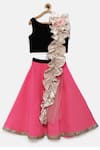 Buy_Pinkcow designs pvt ltd_Black Velvet, Silk Ruffles, Tassels Lehenga Set _at_Aza_Fashions