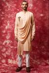 Qbik_Beige Kurta Cotton Viscose Draped Pant Set _Online_at_Aza_Fashions