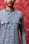 Qbik_Blue Kurta Cotton Viscose Printed Pathani Salwar Set _Online_at_Aza_Fashions