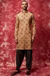 Buy_Qbik_Yellow Printed Pathani Kurta Set_at_Aza_Fashions