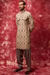 Buy_Qbik_Beige Printed Kurta Pathani Set _at_Aza_Fashions