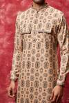 Qbik_Beige Printed Kurta Pathani Set _Online_at_Aza_Fashions