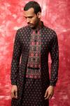 Qbik_Black Cotton Viscose Printed Jacket Kurta Set_Online_at_Aza_Fashions