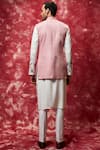 Shop_Qbik_Pink Matka Silk Embroidered Nehru Jacket Set_at_Aza_Fashions