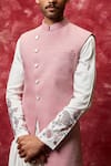 Buy_Qbik_Pink Matka Silk Embroidered Nehru Jacket Set_Online_at_Aza_Fashions