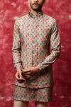 Qbik_Grey Cotton Viscose Printed Nehru Jacket Set _Online_at_Aza_Fashions