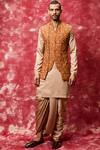 Buy_Qbik_Gold Chanderi Silk Bundi Kurta Set _at_Aza_Fashions