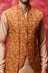 Qbik_Gold Chanderi Silk Bundi Kurta Set _Online_at_Aza_Fashions