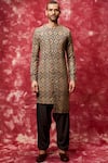 Buy_Qbik_Brown Cotton Viscose Printed Kurta Set _at_Aza_Fashions