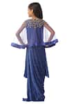 Shop_Kommal Sood_Blue Chiffon, Net Embroidery Embellished Dress With Cape_at_Aza_Fashions