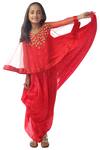 Buy_Kommal Sood_Red Net Embroidery Embellished Dress With Cape_at_Aza_Fashions