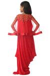Shop_Kommal Sood_Red Net Embroidery Embellished Dress With Cape_at_Aza_Fashions