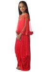 Kommal Sood_Red Net Embroidery Embellished Dress With Cape_Online_at_Aza_Fashions