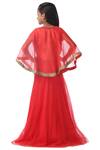 Shop_Kommal Sood_Red Organza, Net, Lace Embroidery Embellished Lehenga Set With Cape_at_Aza_Fashions