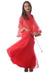 Buy_Kommal Sood_Red Organza, Net, Lace Embroidery Embellished Lehenga Set With Cape_at_Aza_Fashions