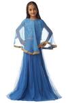 Buy_Kommal Sood_Blue Embroidery Embellished Lehenga Set With Cape_at_Aza_Fashions