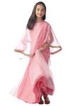 Buy_Kommal Sood_Pink Organza, Net, Lace Embroidery, Sequins Embellished Lehenga Set With Cape_at_Aza_Fashions