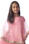 Kommal Sood_Pink Organza, Net, Lace Embroidery, Sequins Embellished Lehenga Set With Cape_at_Aza_Fashions