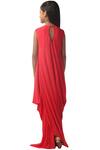 Shop_Kommal Sood_Red Chiffon Embroidery Draped Maxi Dress_at_Aza_Fashions