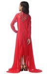 Shop_Kommal Sood_Red Georgette Embroidery, Piping Asymmetric Layered Dress_at_Aza_Fashions