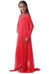 Shop_Kommal Sood_Red Georgette Embroidery, Piping Asymmetric Layered Dress_Online_at_Aza_Fashions