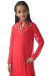 Kommal Sood_Red Georgette Embroidery, Piping Asymmetric Layered Dress_at_Aza_Fashions