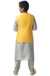 Shop_Kommal Sood_Yellow Cotton Silk Bundi Kurta Set For Boys_at_Aza_Fashions