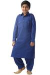 Buy_Kommal Sood_Blue Cotton Silk Pathani Kurta Set For Boys_at_Aza_Fashions