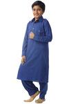 Kommal Sood_Blue Cotton Silk Pathani Kurta Set For Boys_Online_at_Aza_Fashions