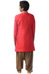 Shop_Kommal Sood_Red Cotton, Silk Embroidery Sherwani Kurta Set_at_Aza_Fashions