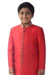 Buy_Kommal Sood_Red Cotton, Silk Embroidery Sherwani Kurta Set_Online_at_Aza_Fashions