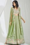 Buy_Manish Malhotra_Green Georgette Embroidered Cape Pant Set_at_Aza_Fashions