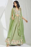 Manish Malhotra_Green Georgette Embroidered Cape Pant Set_Online_at_Aza_Fashions