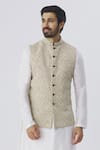 Buy_Gaurav Katta_Beige Linen Block Print Bundi _at_Aza_Fashions