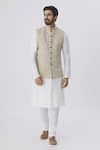 Shop_Gaurav Katta_Beige Linen Block Print Bundi _Online_at_Aza_Fashions