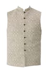 Gaurav Katta_Beige Linen Block Print Bundi _Online_at_Aza_Fashions