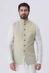 Buy_Gaurav Katta_Green Cotton Woven Nehru Jacket_at_Aza_Fashions