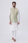 Shop_Gaurav Katta_Green Cotton Woven Nehru Jacket_Online_at_Aza_Fashions