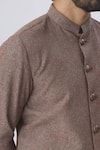 Gaurav Katta_Brown Cotton Block Print Bandhgala _at_Aza_Fashions