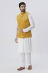 Gaurav Katta_Yellow Velvet Embroidered Bundi_Online_at_Aza_Fashions