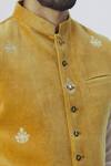 Gaurav Katta_Yellow Velvet Embroidered Bundi_at_Aza_Fashions