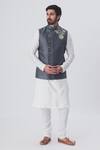 Gaurav Katta Grey Italian Cotton Embroidered Bundi Online at Aza Fashions Gaurav Katta_Grey Italian Cotton Embroidered Bundi _Online_at_Aza_Fashions